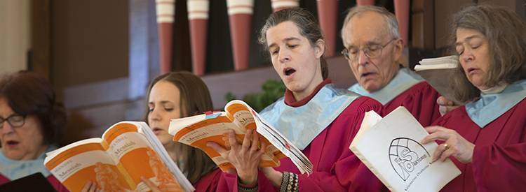 The choir sings music at First Parish Church
